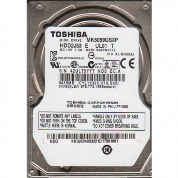 HDD Toshiba 500GB/5400 Sata For Laptop
